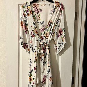 White Floral Wrap Style Dress